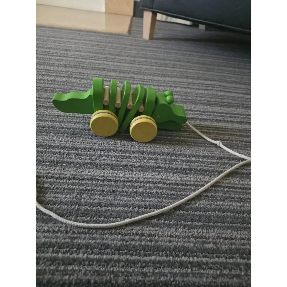 Vintage Plan Toys Dancing Alligator Crocodile Wooden Pull Toy For Kids W/ String